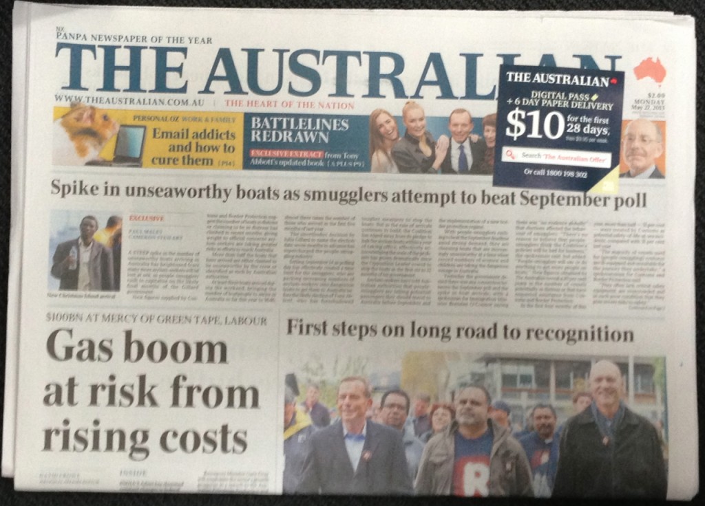 Newspaper masthead coverup promoting digital edition Australian