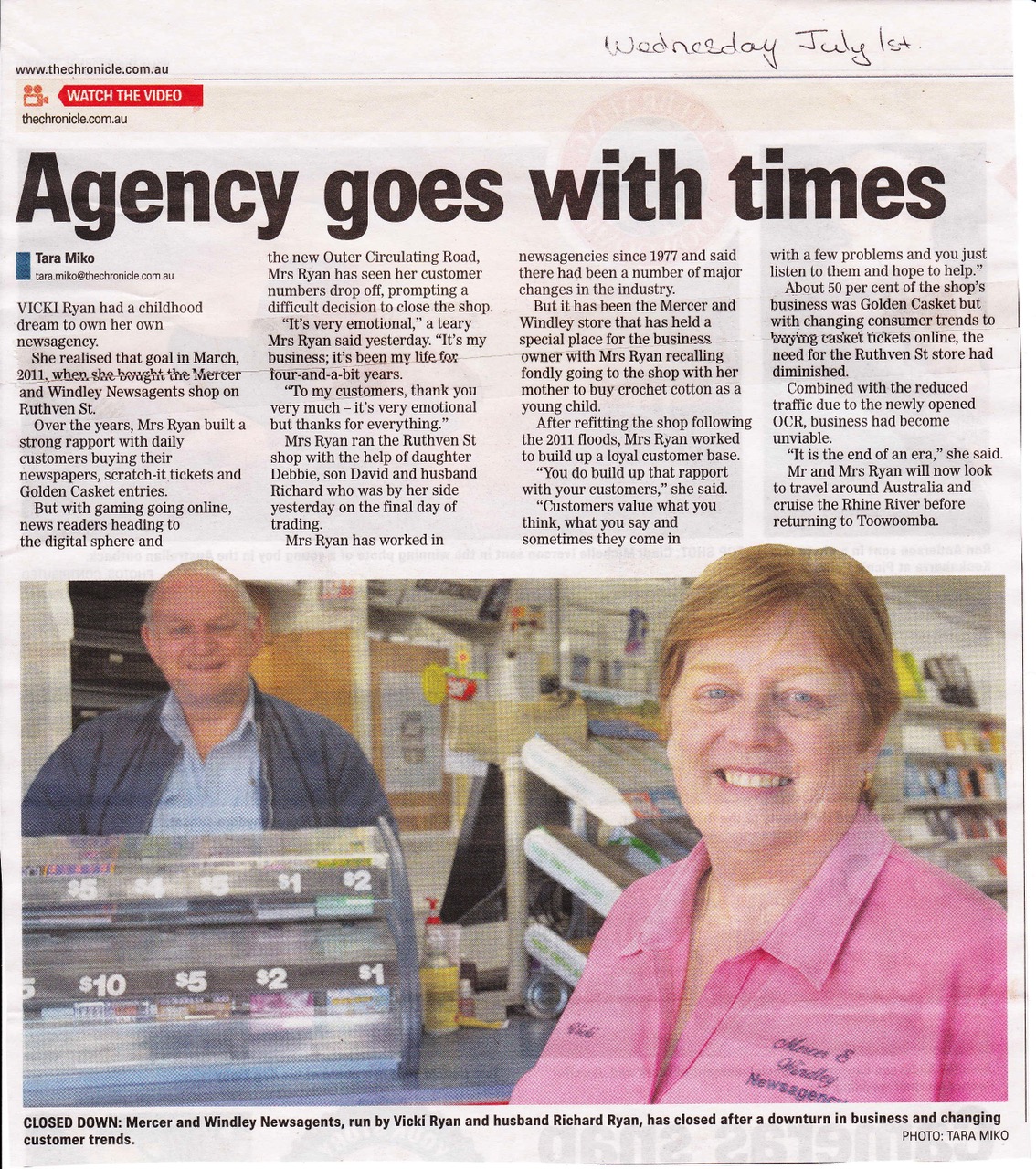 Unfortunate reporting Toowoomba Chronicle on newsagencies Australian