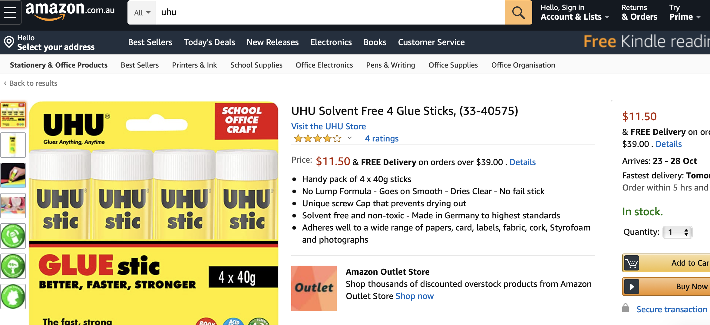 currently has the lowest price for UHU glue sticks